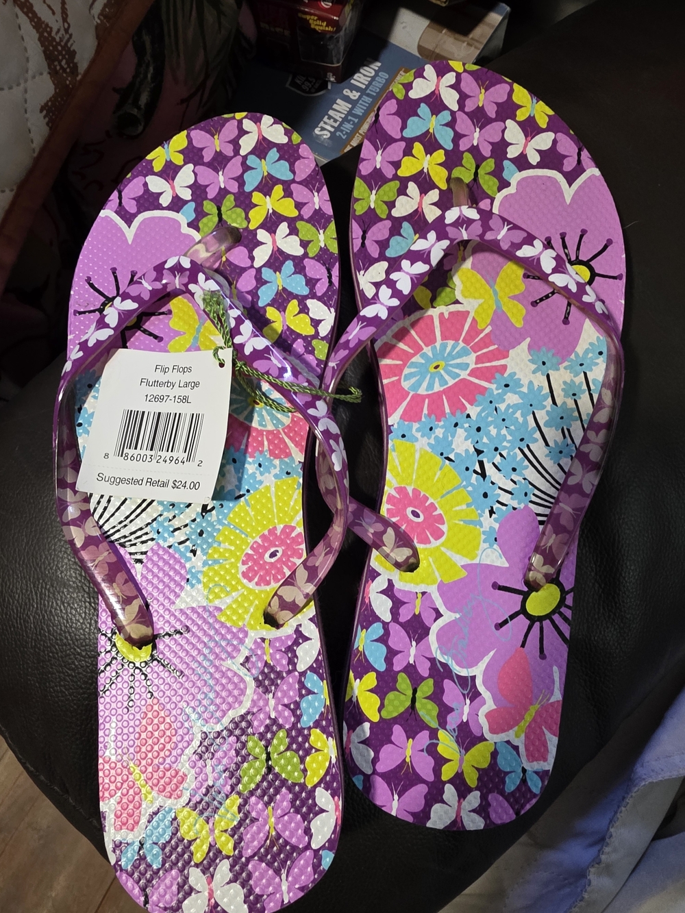 Vera Bradley Purple Floral & Butterfly Flip Flops
